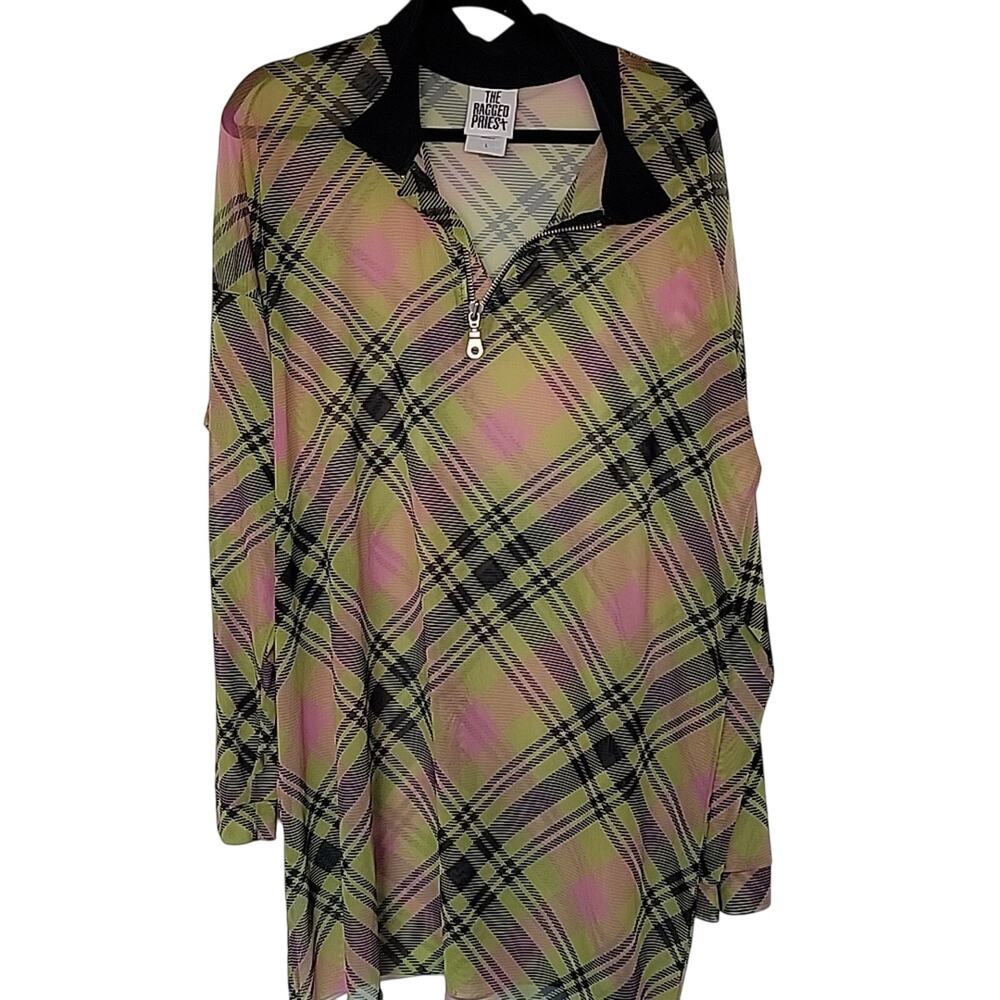 The Ragged Priest Plaid Mesh Tunic Yellow Plaid, L